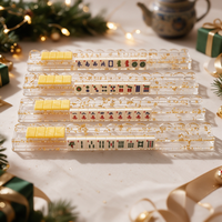 Support et poussoir pour tuiles de mahjong en acrylique doré de Noël, support de tuiles festonné de 20 pouces, accessoire transparent pour mahjong, ensemble de fête