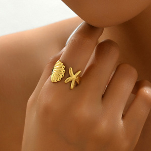 Starfish Shell Design <b>Open</b> Adjustable <b>Ring</b> For Women Fashion Jewelry Gift - Product Image 1