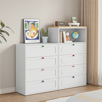 Commode scandinave en fer blanc avec boutons ronds colorés, moderne, écologique, durable, 4 tiroirs, rangement pour chambre et salon