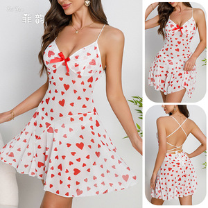 Lingerie Sexy Maille Spaghetti-Strap Robe Amour Chemise de Nuit Sexy Dos Nu Chambre Privée Tentation Home Wear 880 - Product Image 1