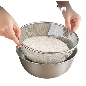 Passoire à riz en acier inoxydable Chef Jun, double couche, pour le nettoyage des légumes et du riz - Product Image 3
