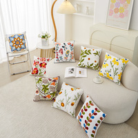 Housse de coussin carrée personnalisable, amovible et lavable, en toile brodée de style américain, pour canapé et salon