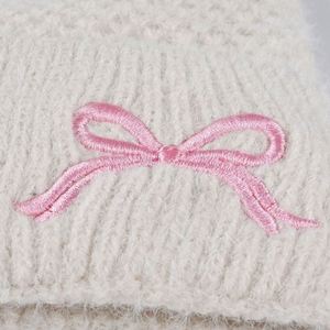 Autumn Winter Bow Embroidery Women Lady Hairball Fleece Beanie <b>Hat</b> Fashion Warm Thickened Knitted Beanie <b>Hat</b> - Product Image 2
