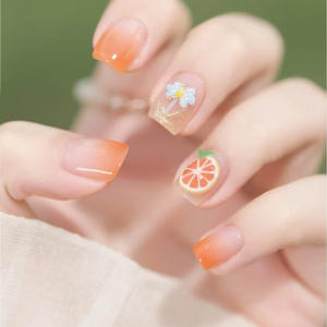 Gradient orange vibrant et ludique en gros bon marché d'usine avec nœud papillon et <span class=keywords><strong>autocollants</strong></span> pour <span class=keywords><strong>ongles</strong></span> détachables mignons, 24 pièces - Product Image 1