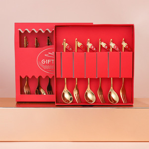 Nouvel an luxe cadeau de noël mignon argent couverts ensemble en acier inoxydable couverts ensemble dessin animé père noël or fourchette et cuillère ensemble - Product Image 6