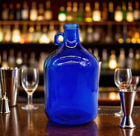 Offre Spéciale Vide Unique Grand Volume 3L 4L 5L Bleu Verre à Vin Conteneurs de Bière Bouteilles en Verre de Vodka Alcoolisée avec Couvercle et Poignée
