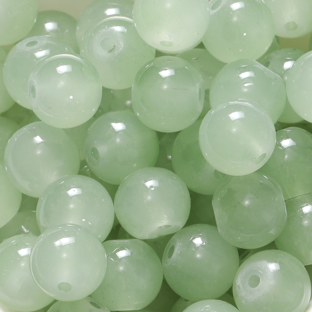 Perles de verre imitation jade 10 mm - Vert porcelaine