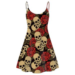 Robe Slip Style Rétro Femme Rouge Rose Fleurs et Crâne Imprimé Sexy Dos Nu Moulante avec Taille Empire pour la Fête des Filles - Product Image 3
