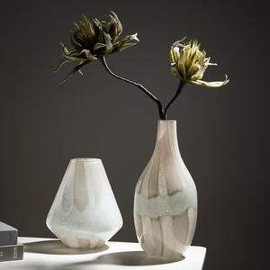 Jarrón de Vidrio de Color en Forma de Diamante Cónico Geométrico, Jarrón de Porcelana con Patrón Blanco Escarchado, Decoración, Jarrón para Flores Suaves - Product Image 4