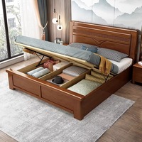 Cadre de lit économique au design moderne et simple, lit double en bois de caoutchouc massif chinois, coffre de rangement haut, couleurs et tailles personnalisables
