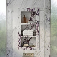 Niche de salle de bain moderne en marbre Calacatta Viola avec éclairage LED, étagère d'angle murale en marbre personnalisée