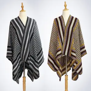 Cardigan de caxemira imitação outono e inverno, casaco quente, capa xale para mulheres