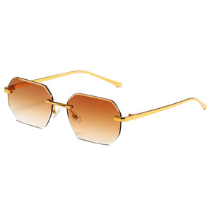 Lunettes de soleil métalliques sans monture unisexe de luxe, coupe diamant, couleur cuivre doré, protection UV400, anti-reflet, polygonales, personnalisables – Meilleures ventes - Product Image 5