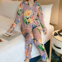 Automne Offre Spéciale dames nouveau lâche vêtements de nuit décontractés 2 pièces pyjamas ensemble imprimé fleuri Cardigan revers tissé vie quotidienne pour les femmes