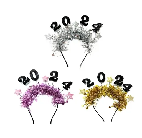 2024 Happy New Year Adult Kids Headband Glitter Star Sequin Hair Hoop Party Props Foil Tinsel Christmas Hair Band Decoration