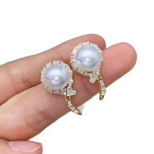 WENCHI 10822 S925 <b>Silver</b> Snake <b>Earrings</b> with 8-10mm Round Beads Hollow Tray Earnail <b>Pearl</b> Accessories From China - Product Image 5