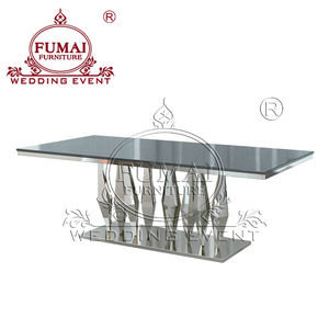 Mesa de comedor de hotel MDF rectangular moderna de estilo moderno con acabado dorado de acero inoxidable Boda de lujo y uso al aire libre - Product Image 6