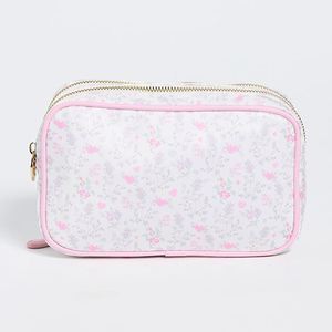 Trousse de Maquillage Florale Écologique Grande Capacité Personnalisable, Pochette Double Fermeture Éclair Pliable, Imperméable, Style Preppy, Portable pour Voyage - Product Image 1