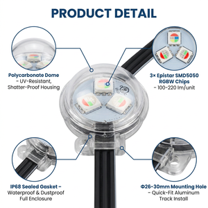 ไฟจุดควบคุม RGBW SPI ขนาด 30 มม. DC12V กันน้ำสำหรับภายนอกอาคาร ใช้ตกแต่งภูมิทัศน์ - Product Image 4