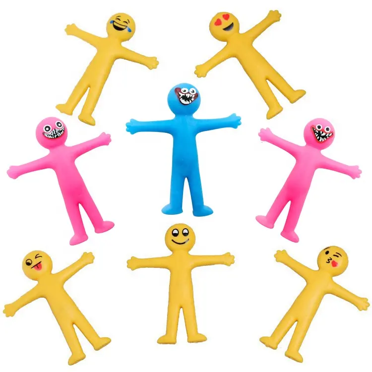 Unique mini TPR stress relief decompression smiley yellow little man bendy stretchy sensory toy for adults