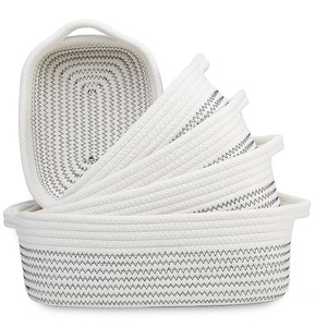 Paniers tissés en corde de coton naturel pour organiser un petit ensemble de paniers de rangement rectangulaires pour la maison, le salon, les cadeaux pour bébés - Product Image 5
