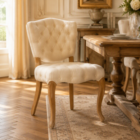 Chaise de salle à manger vintage française en bois de frêne massif, capitonnée en lin, confortable pour la maison, la salle à manger ou les projets hôteliers