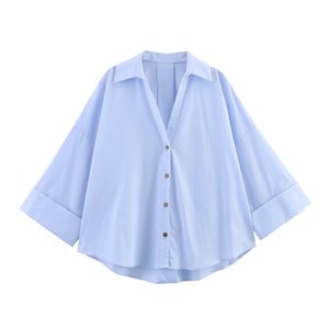 Camisa Casual con Cuello y Mangas Anchas para Mujer, Top Cómodo y a la Moda - Product Image 2