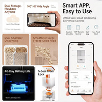 Distributeur intelligent personnalisé de nourriture sèche à double compartiment, avec contrôle des portions temporisé, contrôle par application, vidéo et voix à distance, rechargeable
