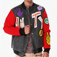 Veste universitaire d'hiver pour homme, design personnalisé, col montant, logo sur le devant, manches en cuir, laine noire, style baseball, style universitaire