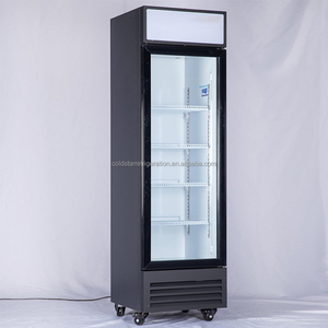 Refrigerador de exhibición comercial de temperatura única Enfriador de bebidas vertical Puerta de vidrio 380L 0 ~-10 R134a/R290a Supermercados - Product Image 1