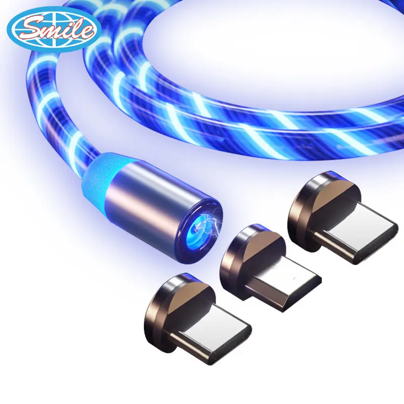 Magnetic Led Flowing Lightdata Cable For Micro Lighting Type-C Phone 3 In 1 Charging Cable Fast Charging