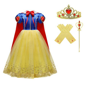Abito da Principessa <span class=keywords><strong>Biancaneve</strong></span> con Maniche a Sbuffo, Collo a Risvolto, Fiocco in Tulle, Set di Accessori Adatti all'Età per le Vacanze Natalizie delle Ragazze - Product Image 1