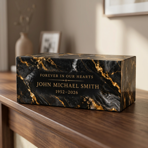 Urne funéraire en bois de manguier pour deux adultes, finition marbre noir de luxe, capacité de 220 pouces cubes, gravure personnalisée - Product Image 3