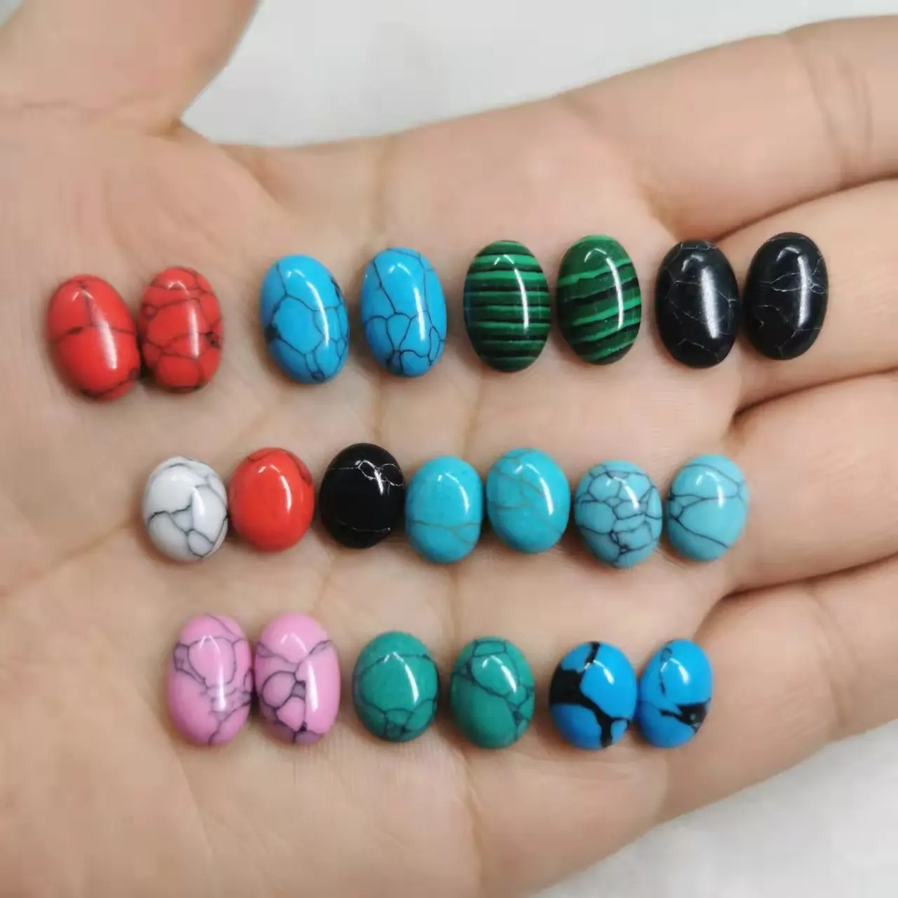 10X14 12X16 13X18 15X20Mm Setengah Oval Batu Garis Hitam Biru/Hijau Turquoise Datar Kembali Cabochons Beads untuk DIY Perhiasan Temuan