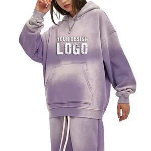 Sweat-shirt pour femme décontracté et tendance, délavé, lourd, ample, personnalisé, 360g, teinture par pulvérisation, dégradé de couleurs - Product Image 2