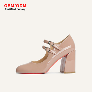 Collezione donna moda primavera laccata in pelle tacchi alti tacco grosso testa quadrata <span class=keywords><strong>con</strong></span> un bottone scarpe singole pump <span class=keywords><strong>sandali</strong></span> - Product Image 1