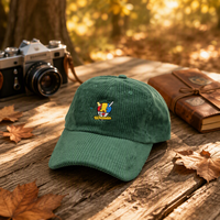 Chapeau de papa à bord incurvé avec logos de broderie personnalisés, casquette de baseball non structurée à bord plat à 6 panneaux 100% chapeaux en velours côtelé de coton