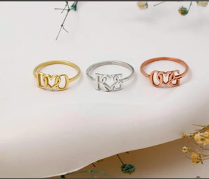 แหวนคู่แบบมีตัวอักษรทั้งคู่พร้อมหัวใจสั่งทำได้แหวนสัญญาของขวัญสำหรับแฟนเครื่องประดับแฮนด์เมดขายส่ง - Product Image 3