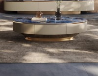 Cadre de table basse avec dessus de table centrale et meuble de télévision Tiroir en acier inoxydable Salon Marbre Nouveau cuir de luxe 5pcs