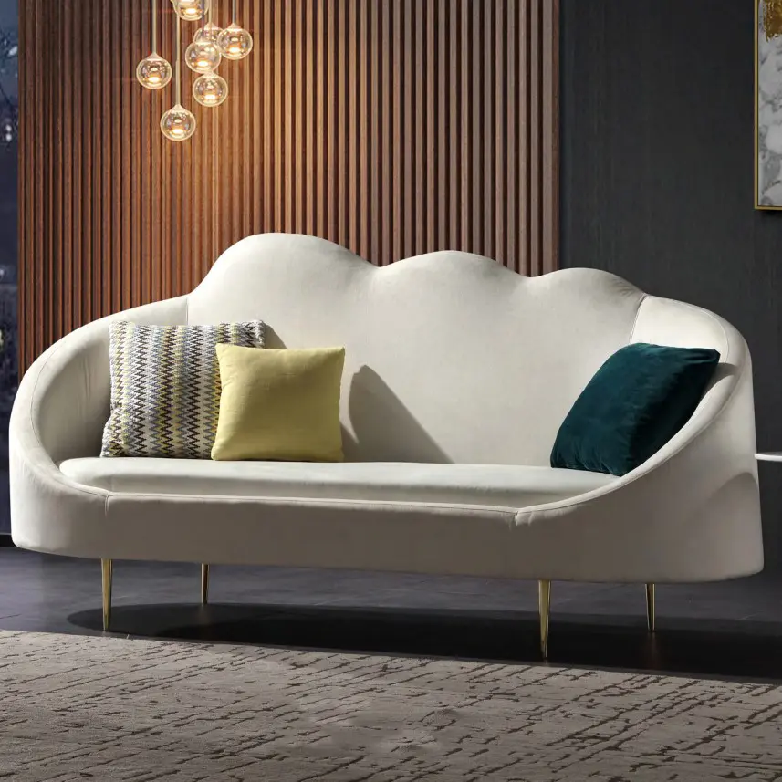 Fashion Fabric Velvet Cream White Sectional Sofa Cloud Shaped Couch for Living Room Salon