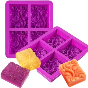 Factory 4-Cavity Hot Quality Custom 3d Sea Ocean Wave <b>square</b> Rectangular Cake Soap Moulds Handmade Silicone Soap Mold with logo - Product Image 1