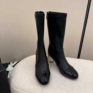 Women's Chic Mid-Calf Leather Boots Breathable Zip Back Design Contrast Toe Heel Black/Beige/White Fall Winter Autumn Summer - Product Image 3