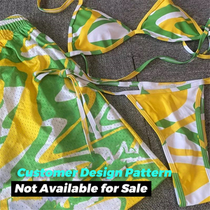 Trajes de baño a juego de diseñador de 3 piezas personalizados <span class=keywords><strong>para</strong></span> <span class=keywords><strong>parejas</strong></span> pantalones cortos de Playa Mujeres Tanga Bikini sujetador conjunto trajes de baño <span class=keywords><strong>para</strong></span> mujeres - Product Image 3
