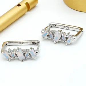 Moonstone Opal Drop Earings Perhiasan Perak, Sterling Silver Anting Hoop Besar