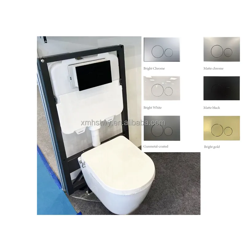 Toilet gantung dinding dengan nozel ganda air dingin penutup lembut dan Set lengkap pelat Panel Penyiram dan tersembunyi