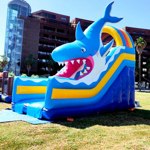 Château gonflable géant pour enfants, combo toboggan gonflable, glissade sèche en forme de requin pour fête - Product Image 1