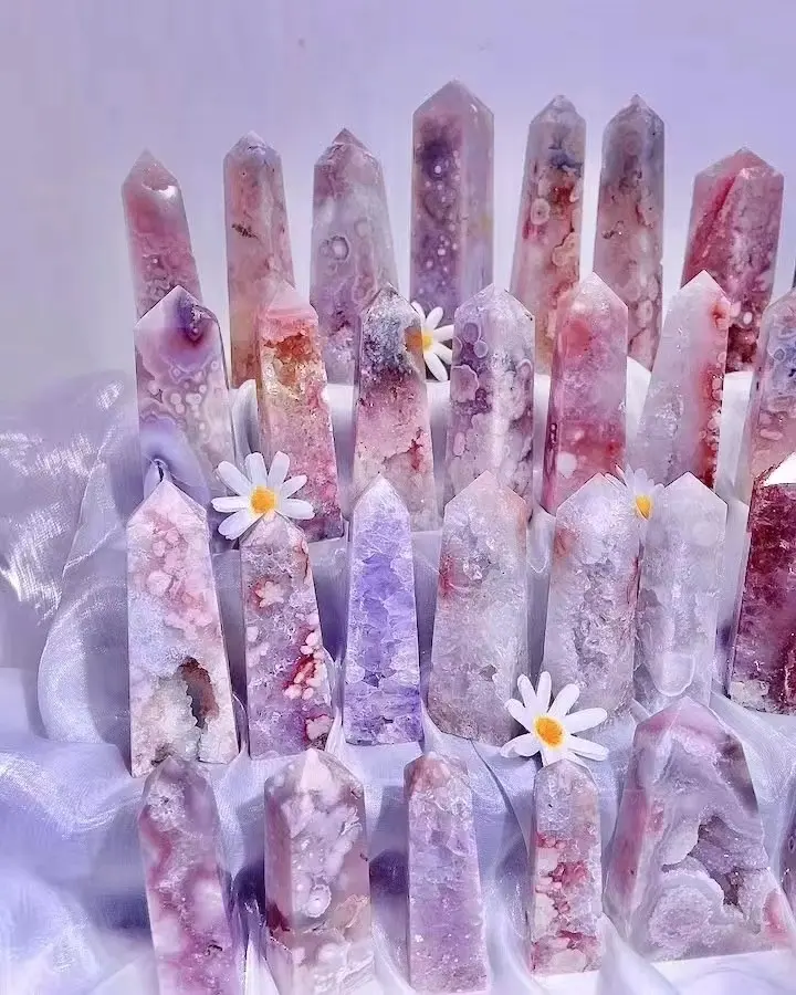 Pierre cristal de guérison quartz rose lavande grappe géode améthyste rose fleur druzy agate géode tours dalles