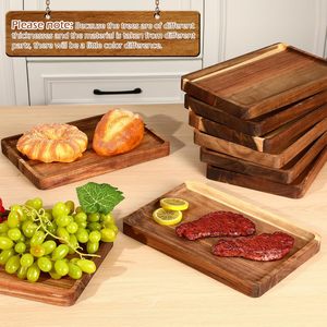 Assiette rectangulaire <span class=keywords><strong>en</strong></span> <span class=keywords><strong>bois</strong></span> d'acacia pour dîner, légumes, plats cuisinés, apéritifs, 8*12*1 pouce - Product Image 3