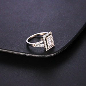 Princesa corte OEM moda brillante corte redondo Anillo De Diamantes personalizado oro blanco rodio plateado anillo cuadrado anillo De bodas - Product Image 6