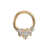 Cincin Hidung Septum Titanium ASTM F136 Fuxuan Lapis Emas PVD Bentuk Marquise, Cincin Tindik Model Clicker, Cincin Tindik Segmen Berengsel